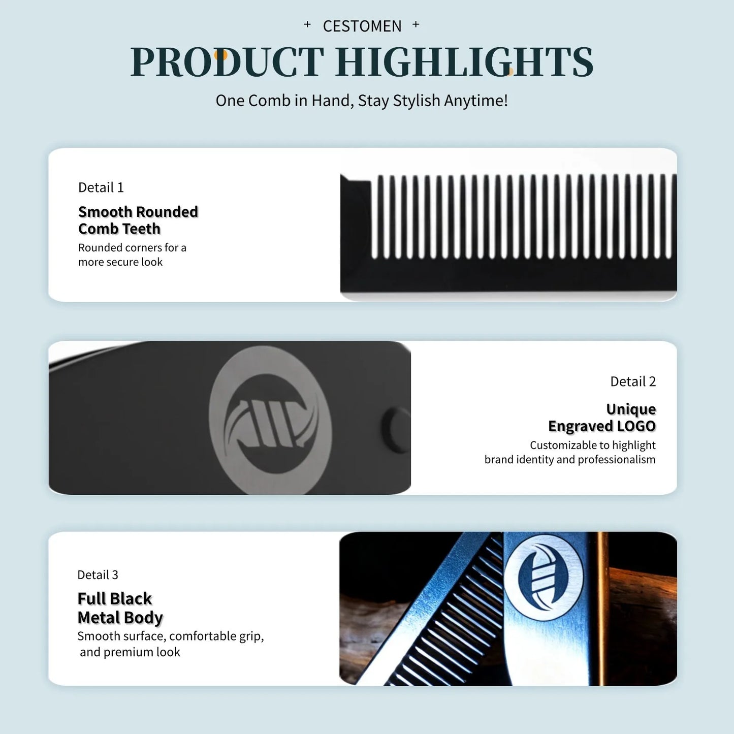 Stainless Steel Portable Folding Pocket Comb