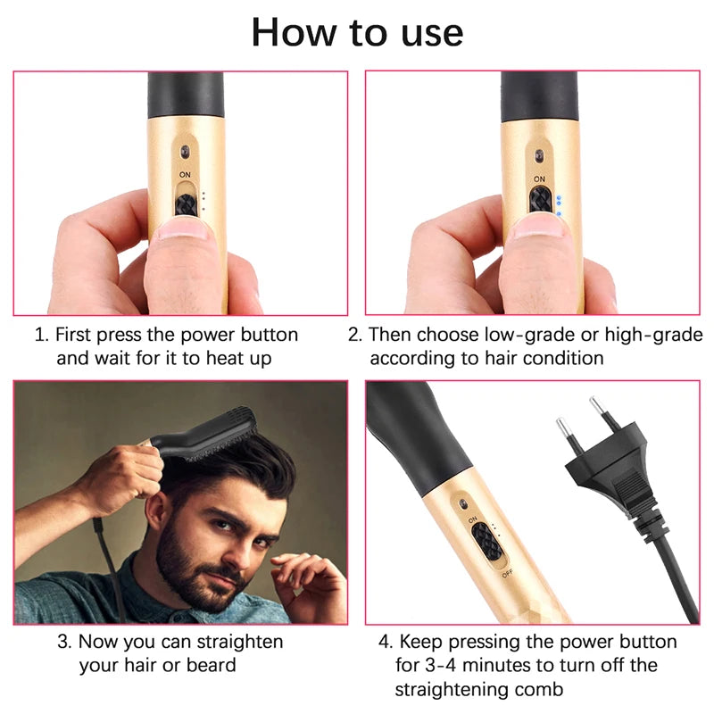 Electric Beard Comb Beard Curly Straight Hair Brush