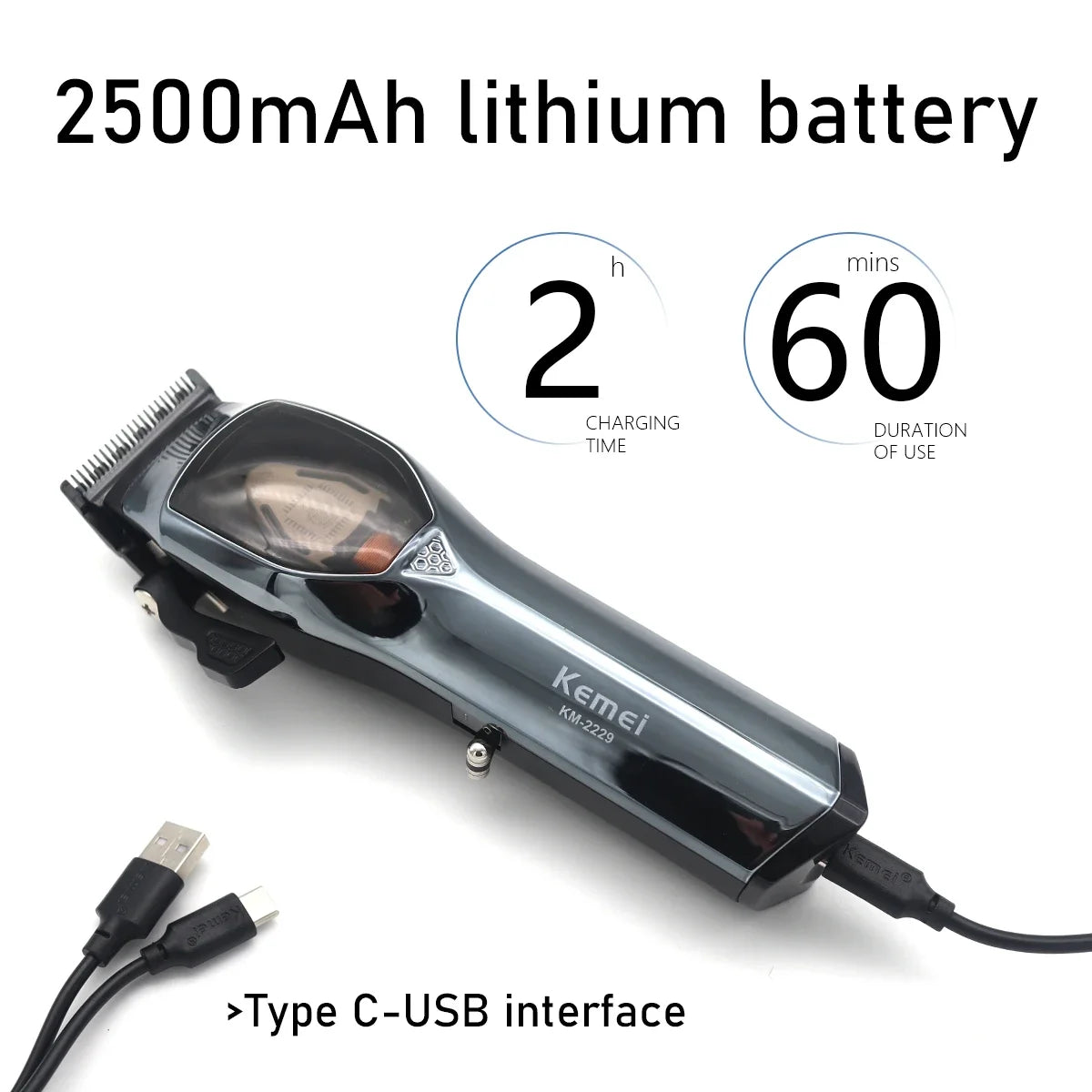 Kemei KM-2229 Men's Hair Clipper 9000 RPM Magnetic Motor