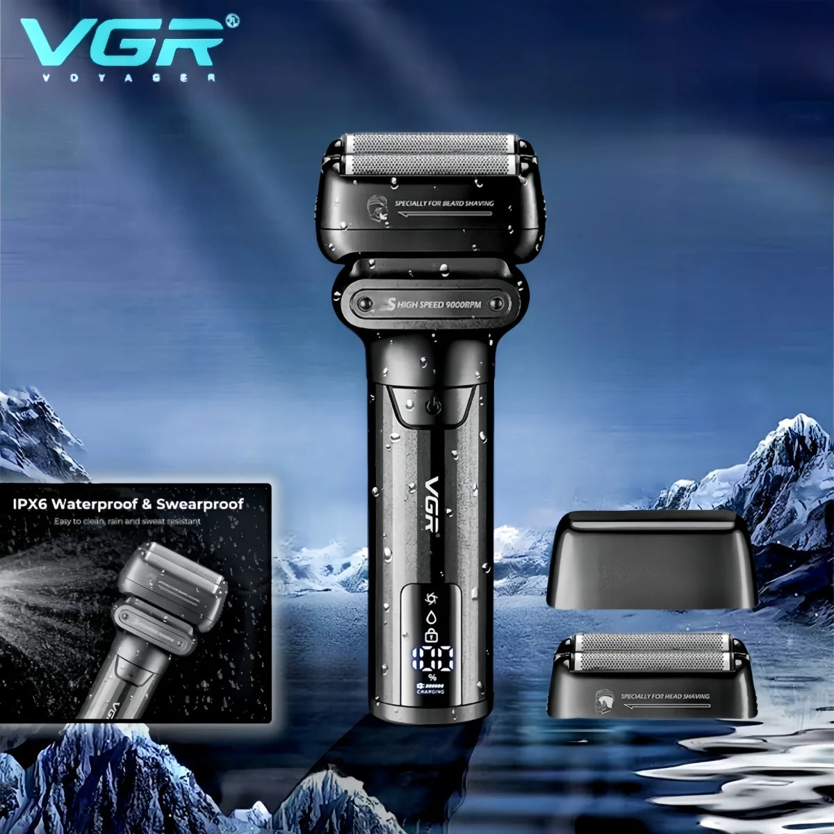 VGR Face Shaver Professional 0MM Foil Shaver 9000 RPM V-368