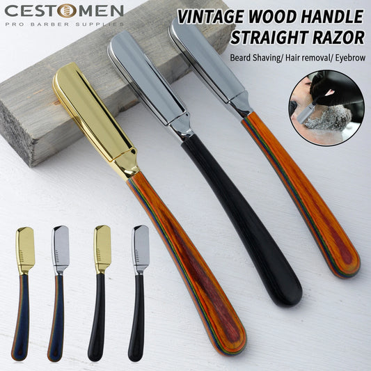 New Color Wood Handle Baber Straight Razor For Men