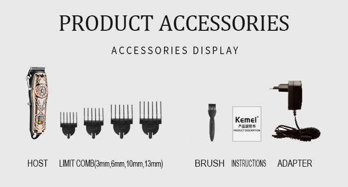 Kemei Cordless Professional Hair Clipper Barber Trimmer  Kit KM-2617