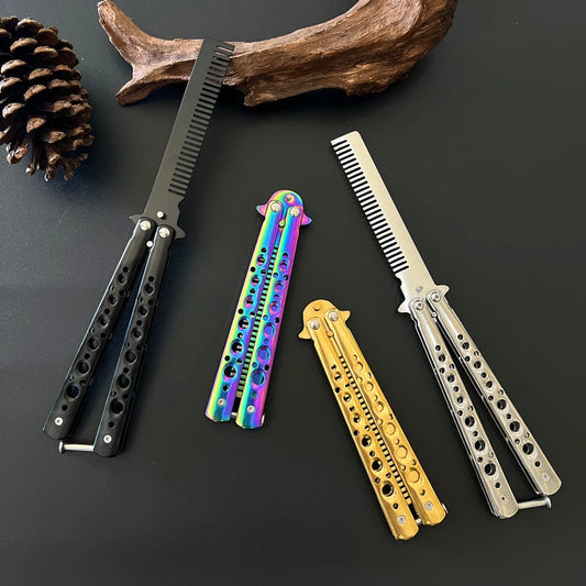 Foldable Comb Stainless Steel Practice Training Butterfly Comb