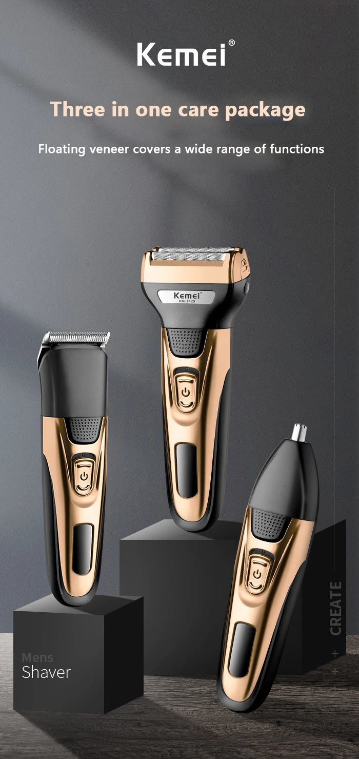 Kemei KM-1429 Rechargeable 3 in 1 Beauty Kit Electric Shaver Kit