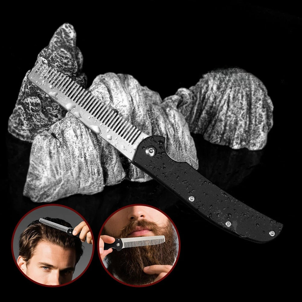 Metal Folding Beard Comb Dual-Purpose Hair & Mustache