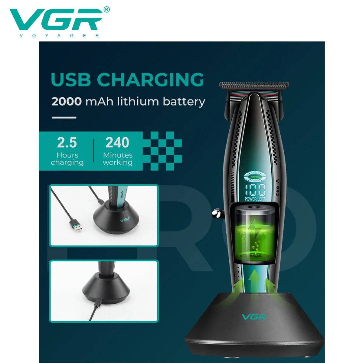 VGR Hair Clipper Professional Hair Cut Machine Electric Clipper
