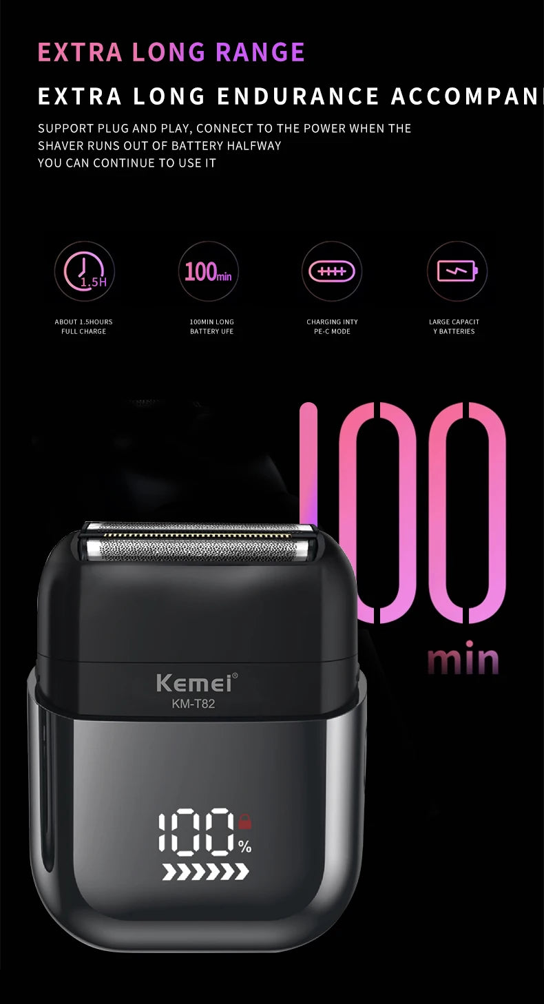 KEMEI km-t82 Usb Reciprocating Electric Shaver Washable Digital Display