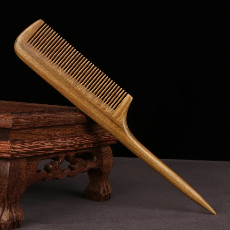 Natural Green Sandalwood Hair Comb 21cm Fine Tooth