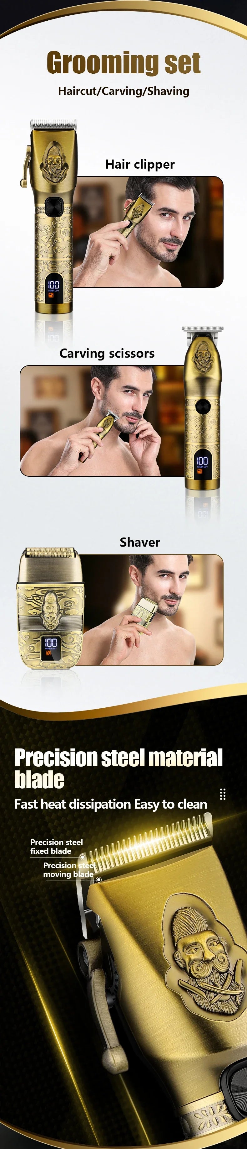 730 Hair Clipper and Electric Shaver Set All Metal Body Oil