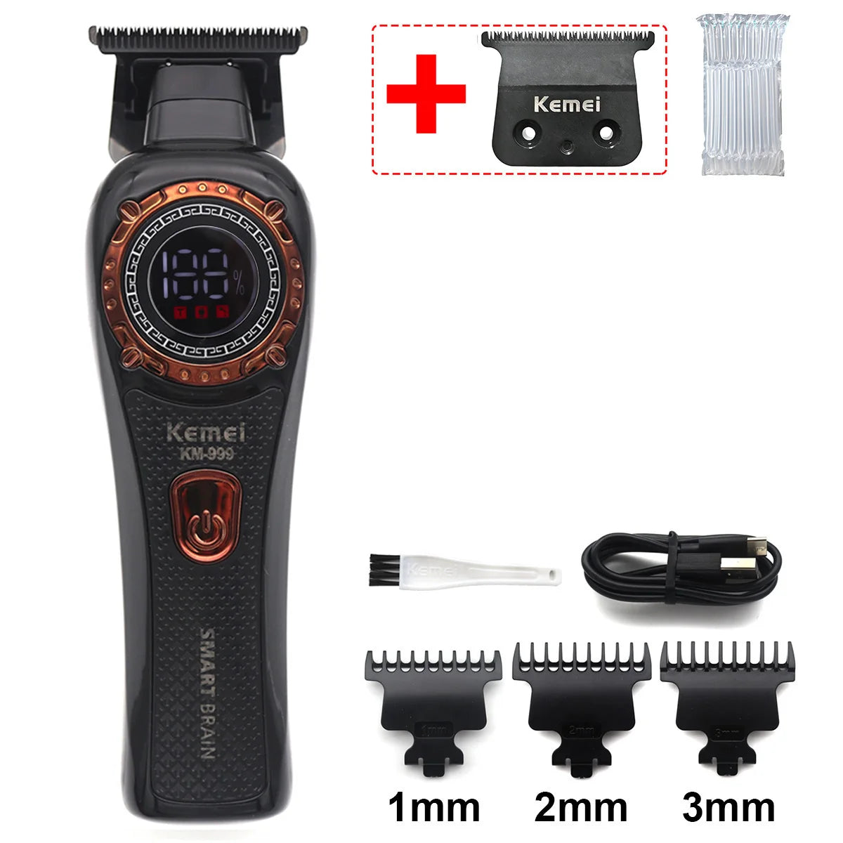Kemei KM-999 Hair Trimmer for Men DLC T-Blade Zero Gapped