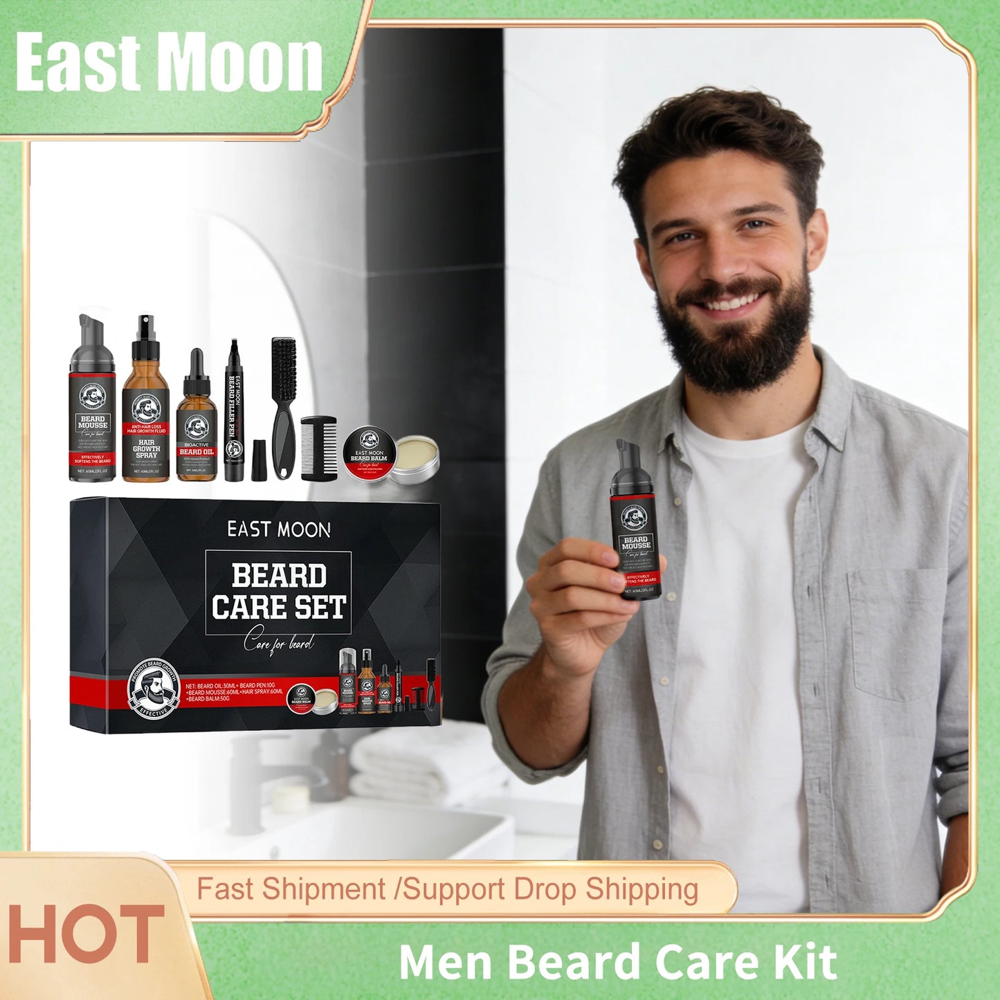 East Moon Men Beard Care Set Deep Nourishing Beard Growth Kit