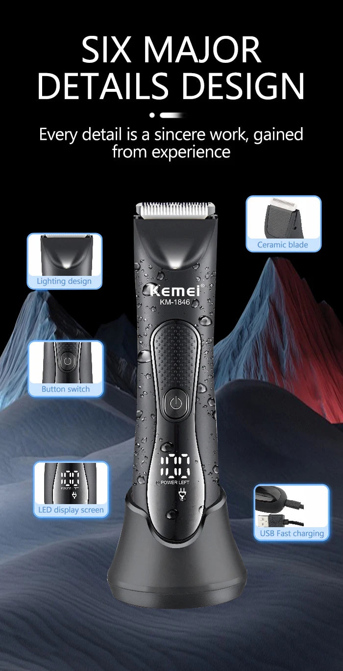 Kemei IPX7 Waterproof Hair Trimmer Shaver KM-1846