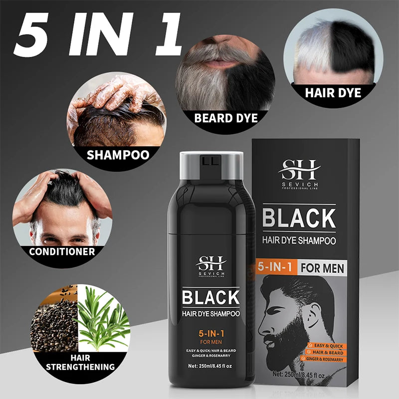 250ml Natural Black Hair Shampoo 5in1 Darkening Beard Shampoo