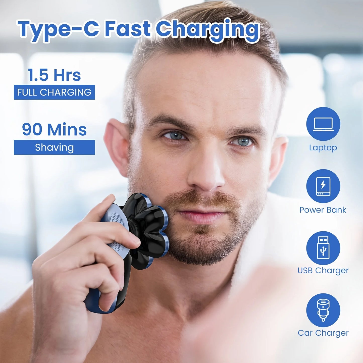 Sejoy Electric Bald Men Shavers Head 7 Floating Heads