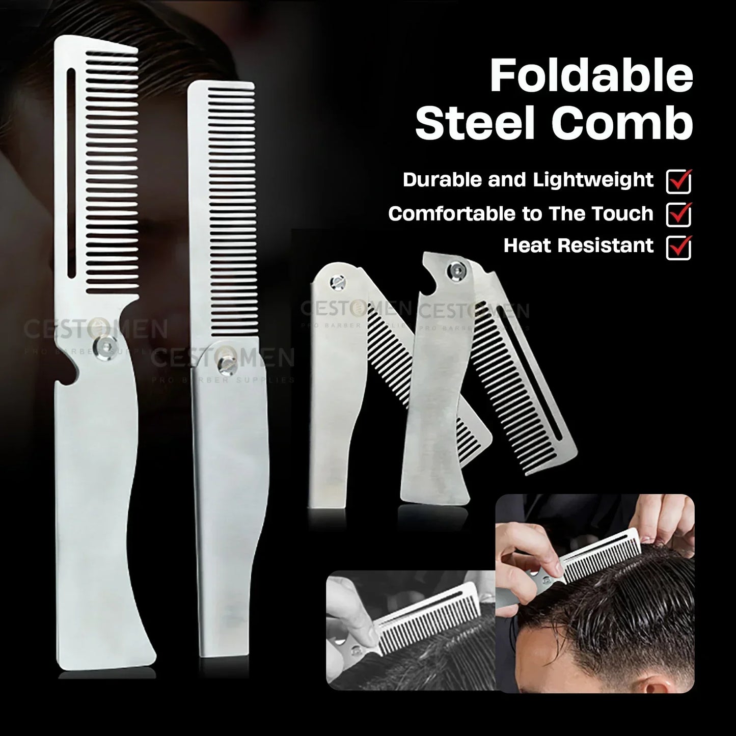 NEW Folding Stainless Steel Comb Men Retro Oil Head Combs
