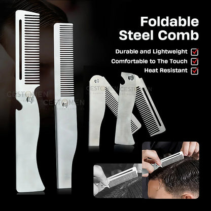 NEW Folding Stainless Steel Comb Men Retro Oil Head Combs