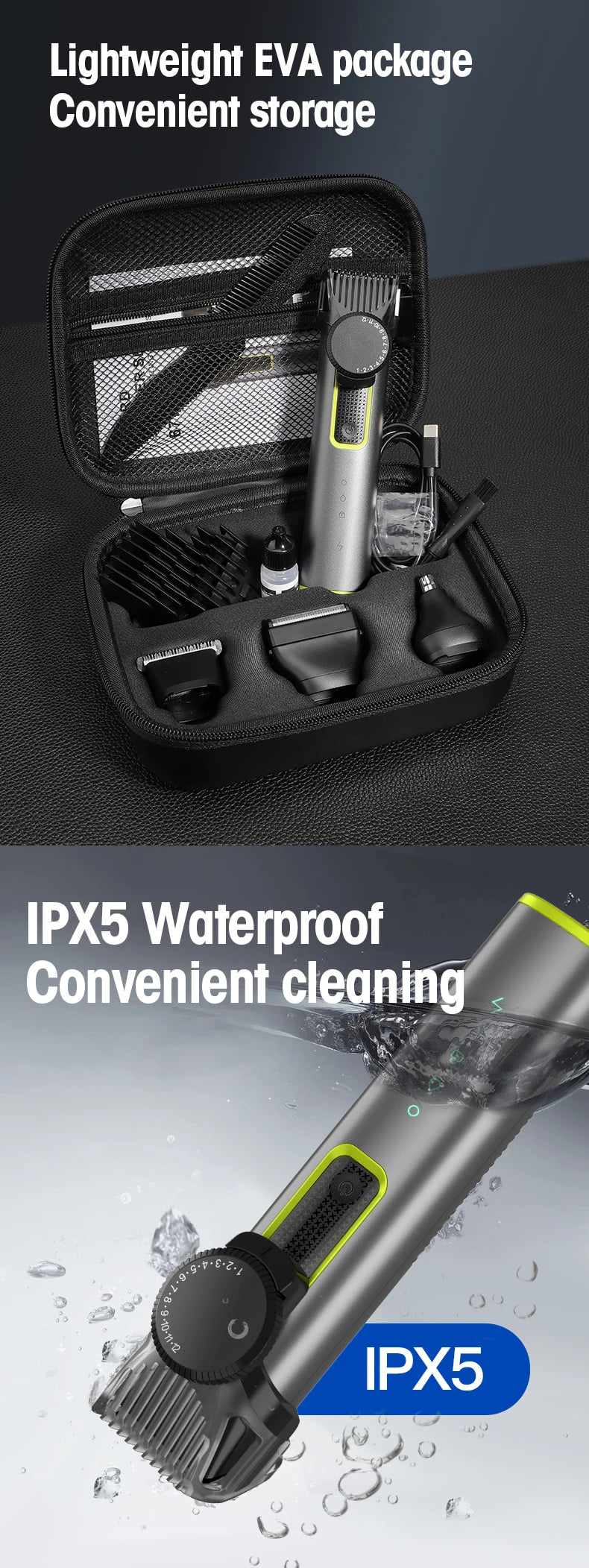 IRUIBEAUTY 4-in-1 Hair Trimmer Electric Hair Clipper IPX5