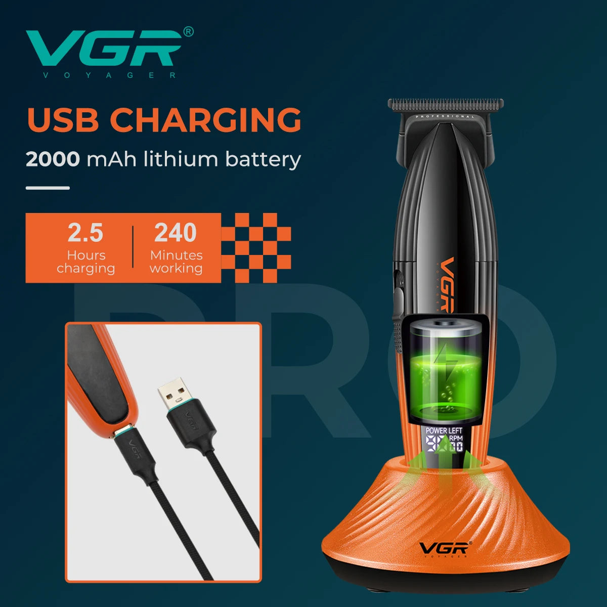 VGR high-end electric hair clipper 9000 RPM professional V-889T