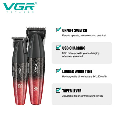 VGR Hair Clippers Professional Barber Clippers Adjustable Hair Cut