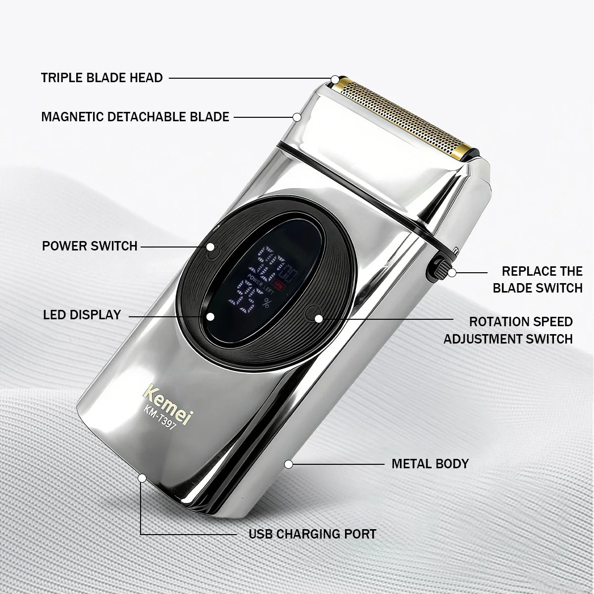 Kemei Beard Trimmer Professional IPX7 2 IN 1 KM-397
