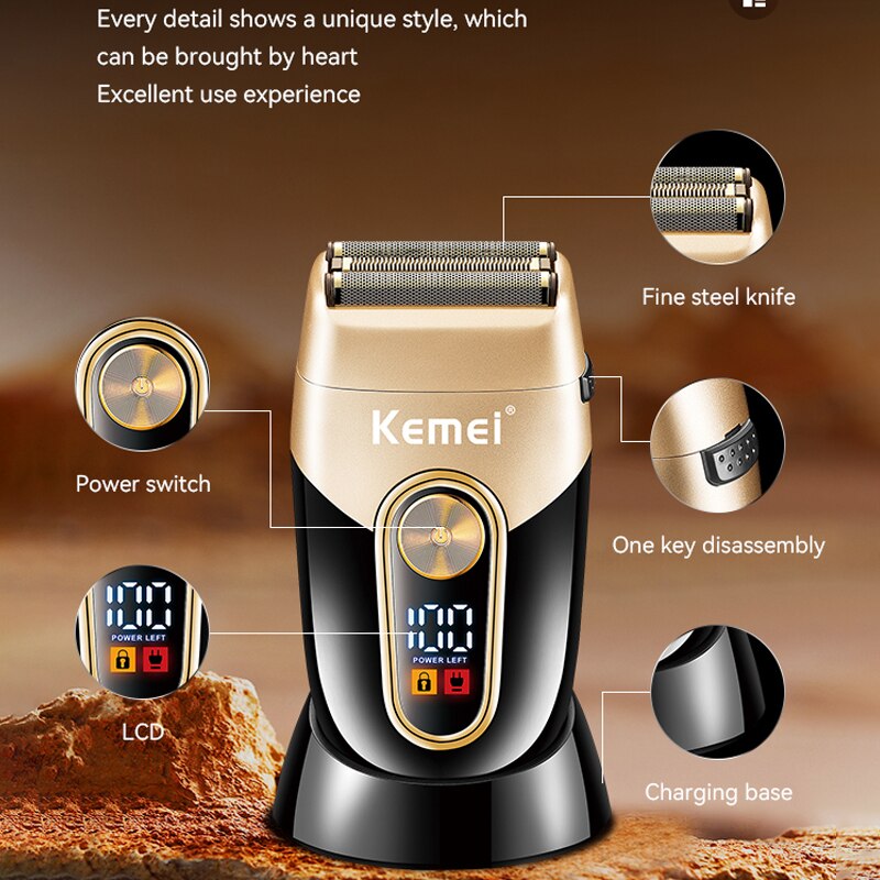 Original Kemei Shaver For Men Washable Beard Electric Shaver Rechargeable