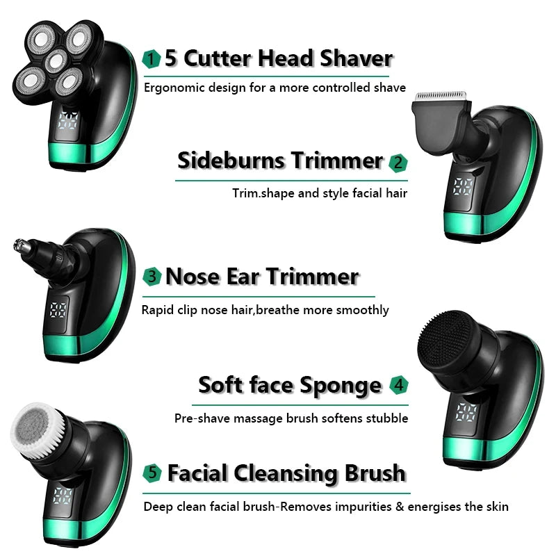 5 In 1 4D Men's Rechargeable Bald Head Electric Shaver