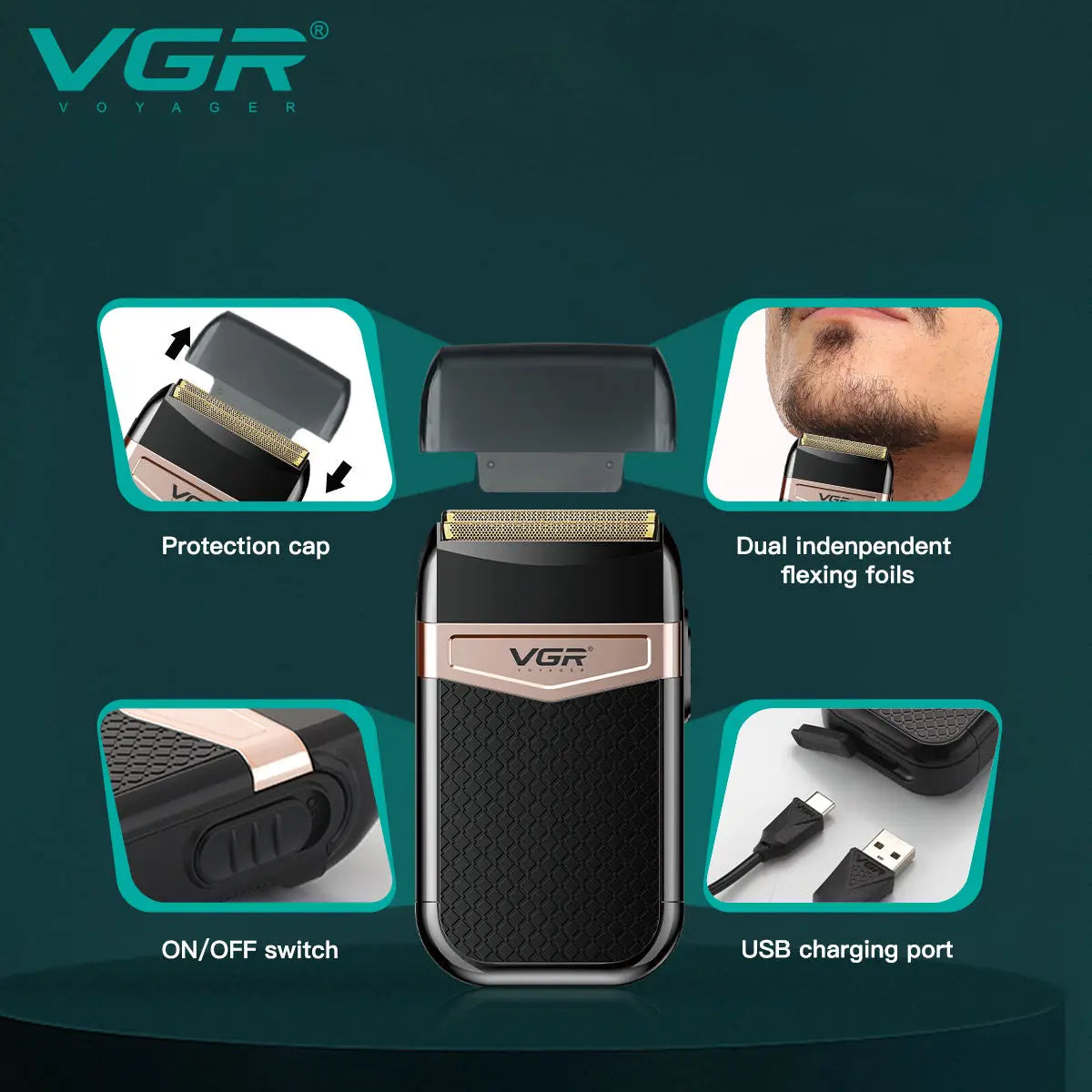 VGR Electric Shaver Professional USB Beard Trimmer Razor V-331