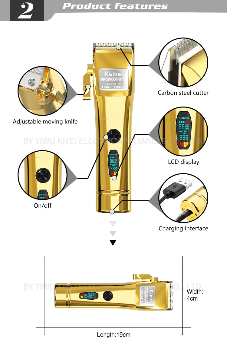 Kemei KM-2850+PG 2023 new metal electric hair clipper