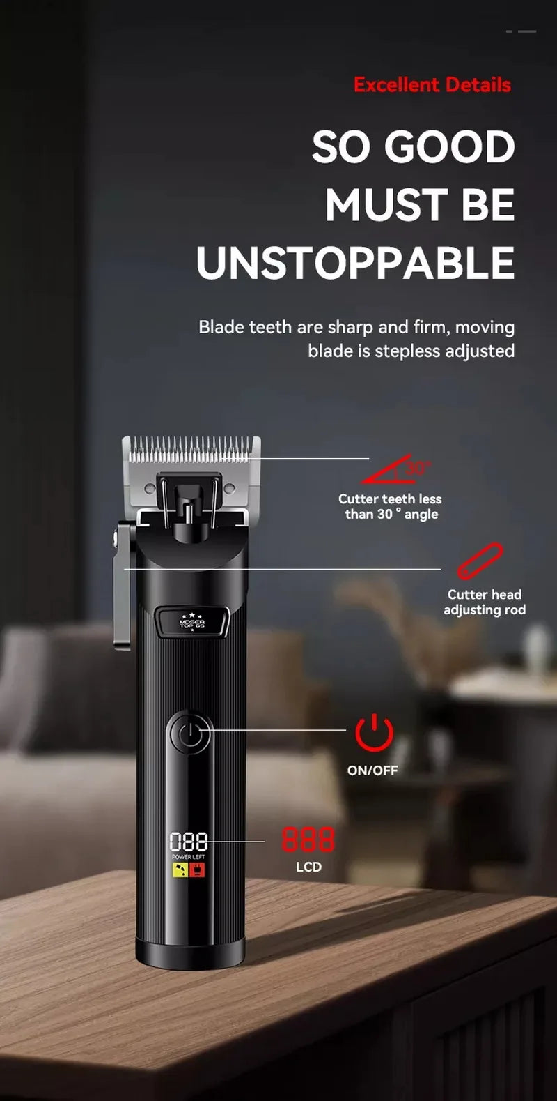 Kemei hair clipper long battery life silent TOP-65 carbon steel