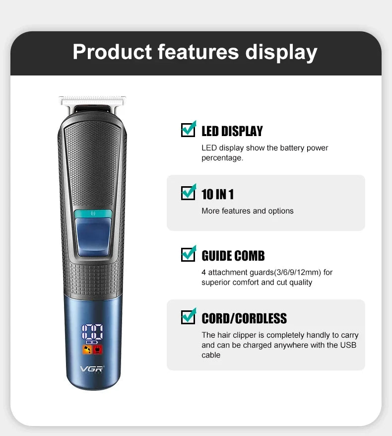 VGR All In One Beard Hair Trimmer For Men Grooming Kit