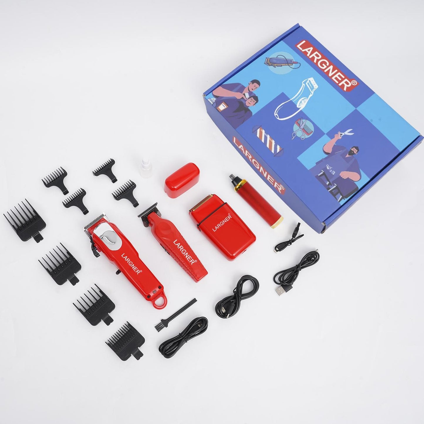 LARGNER 4-Piece Set For Men - Red Hair Clipper Trimmer