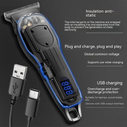 Retro Men's LCD Digital Display Hair Clipper Engraving Electric