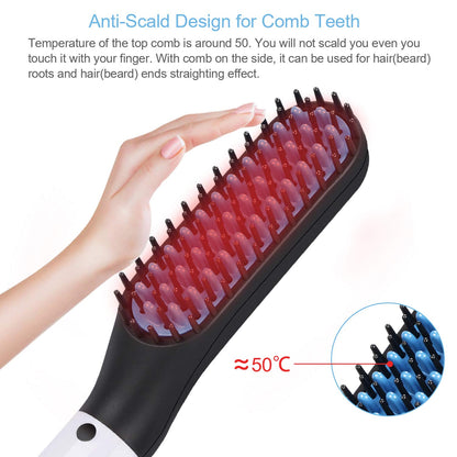 2 in 1 Hair Straightener Brush Heating Electric Ionic Straightening Brush