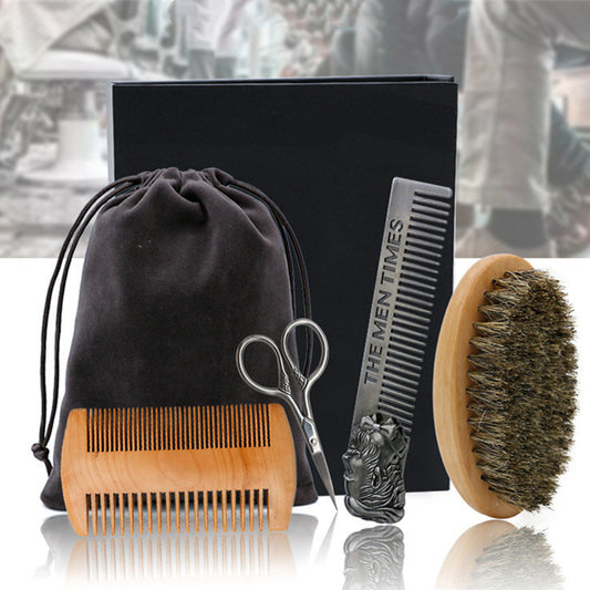 Men's Bristle Hair Comb Scissors Beard Styling Set