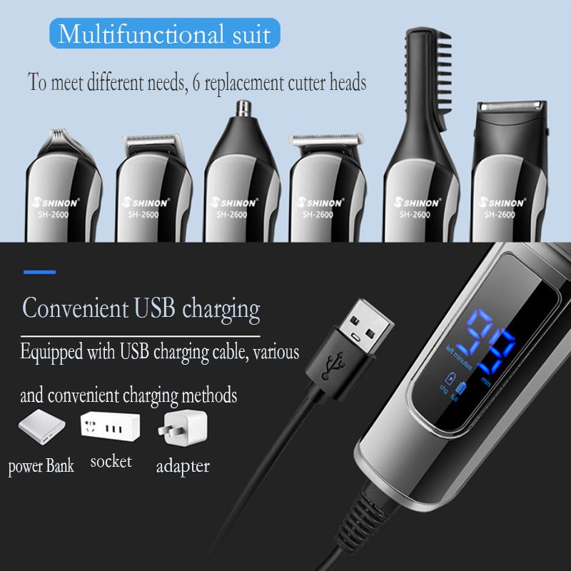 6 in 1 facial grooming set hair trimmer waterproof electric shaver hair clipper