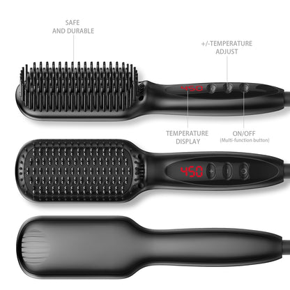 2 in 1 Hair Straightener Brush Heating Beard Clip Comb Styler Electric Ionic Straightening Brush