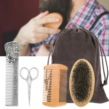 Beard Brush Set Double-sided Styling Comb Scissor