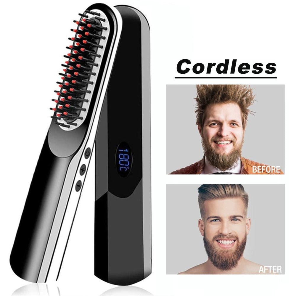 Hair Straightener Brush Wireless Hot Comb Beard