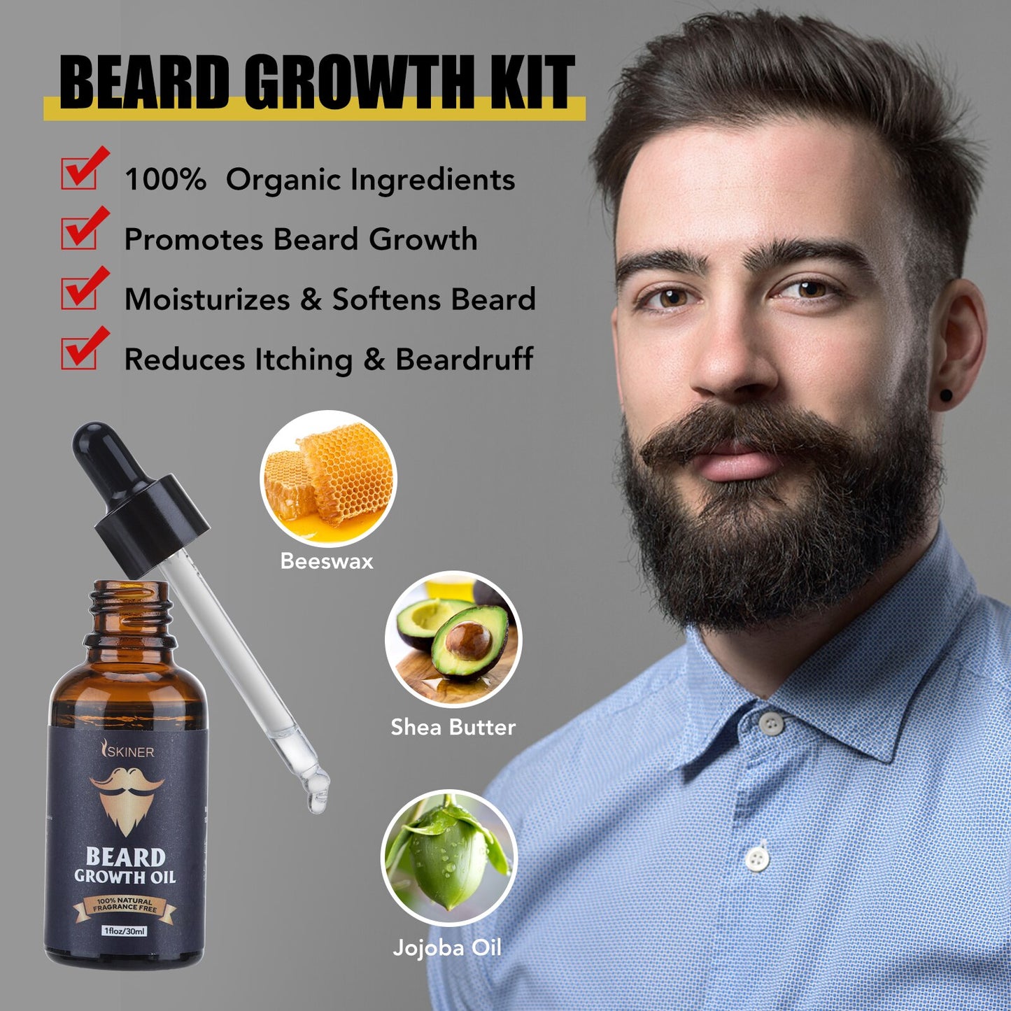 Beard Growth Kit Barber Oil Serum Nourishing