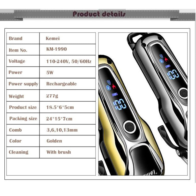 Professional hair clipper rechargeable hair trimmer