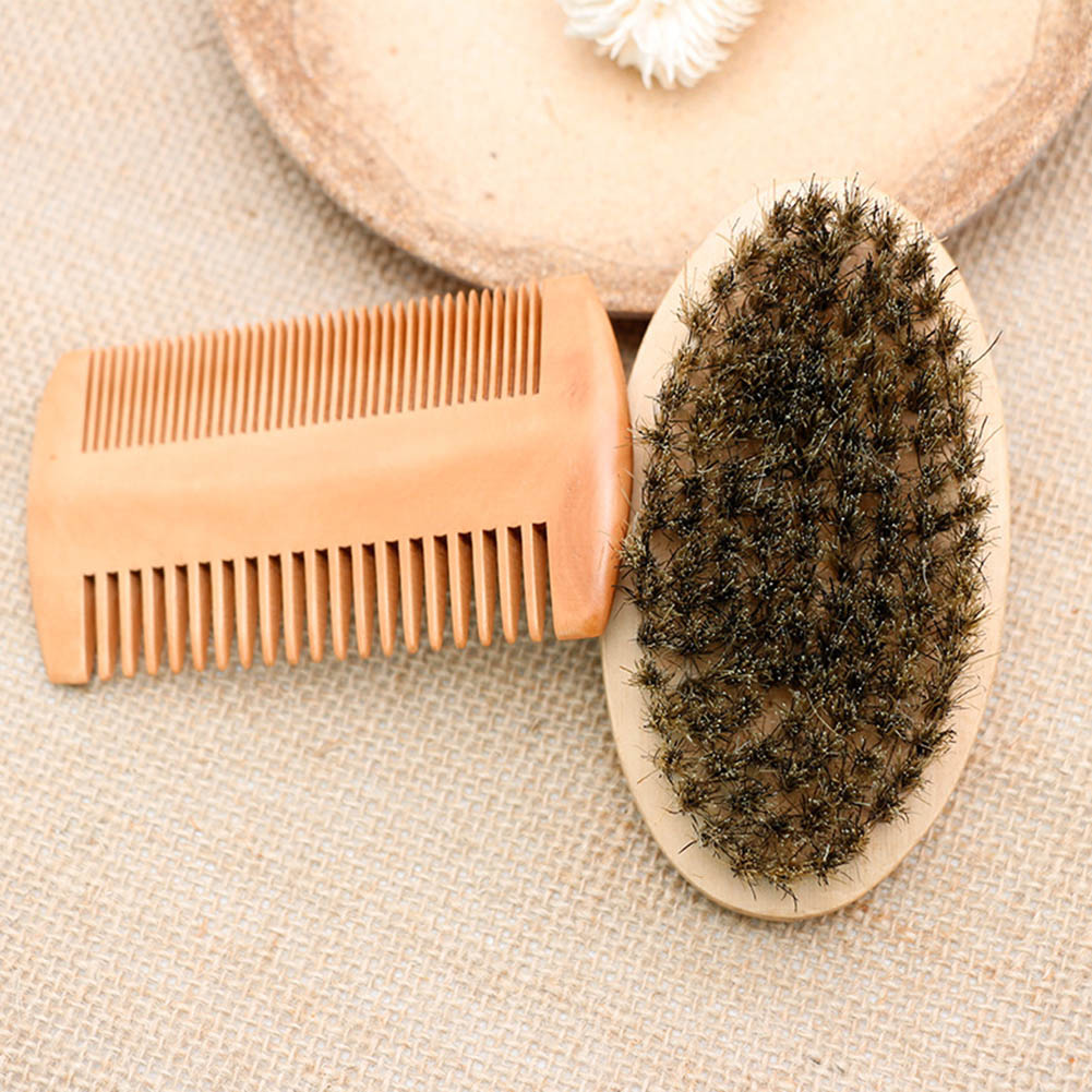 Soft Boar Bristle Wood Beard Brush Men Shaving Comb