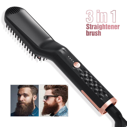 Men Beard Straightener Hot Heating Comb Electric Brush