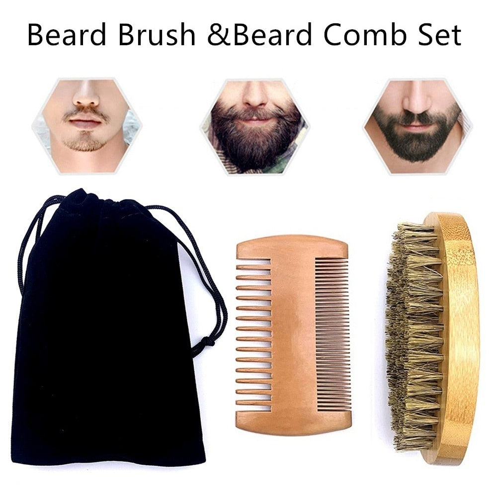 Natural Beard Comb Set Double Beard Oil Head