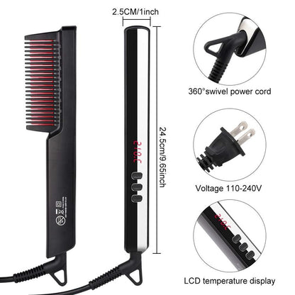 Hair Straightener Brush Electric Hot Comb LCD Display