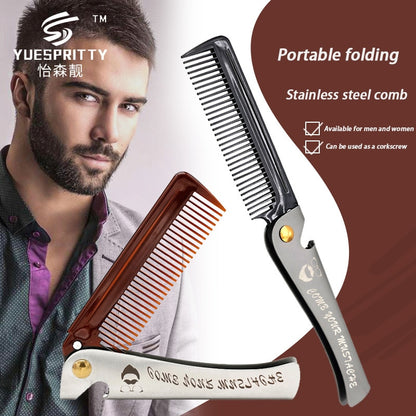 Men's folding stainless steel comb oil head beard