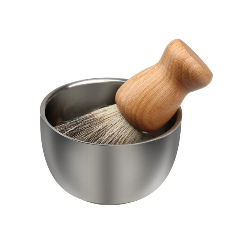 Men Beard Brush Set Stainless Steel Bowl
