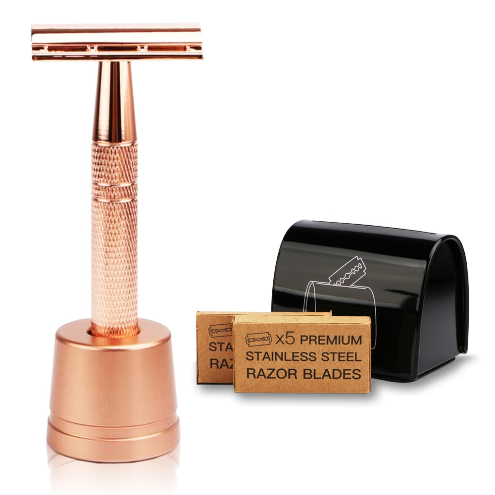 Rose Gold Razor Set Reusable Eco Friendly Double Edge – Beard Air