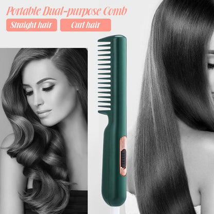 Electric Hair Comb 2 In 1 Straightener Curler Fast Heating Portable Mini Comb