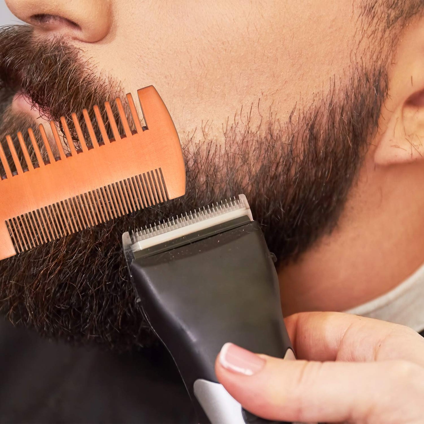 Natural Wood Hair Brush Beard Comb with PU Leather