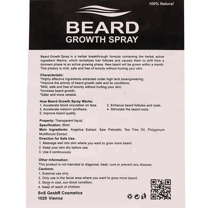 Natural Men Beard Growth Spray Organic Beard Oil Spray